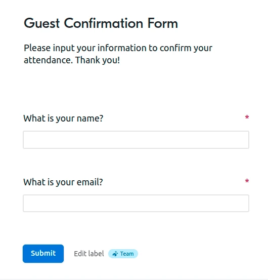 Our invite confirmation form