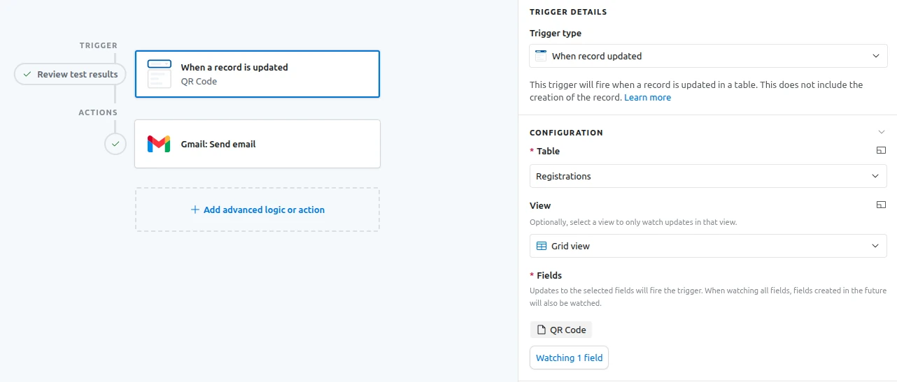 Airtable automation to attach the QR Code to the guest record.
