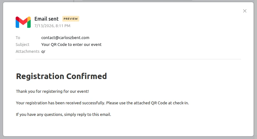 Example of a confirmation email.